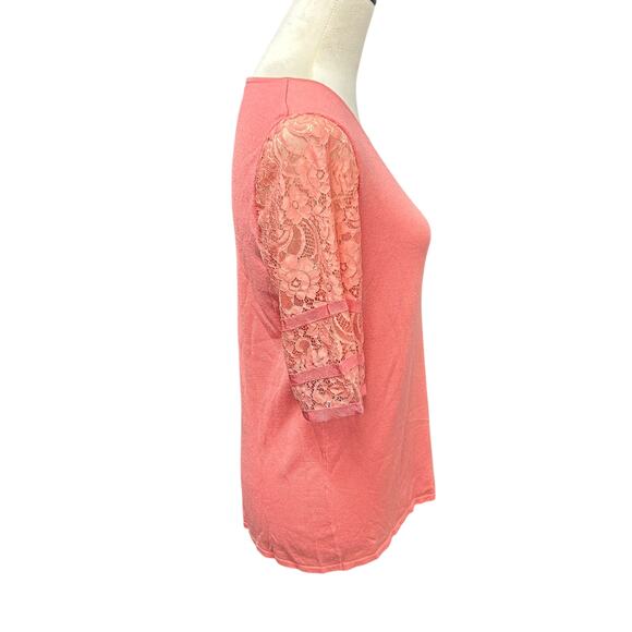Romantic Lace Sleeve Top Roz & Ali Coral Feminine Modern Vintage M - Picture 3 of 7